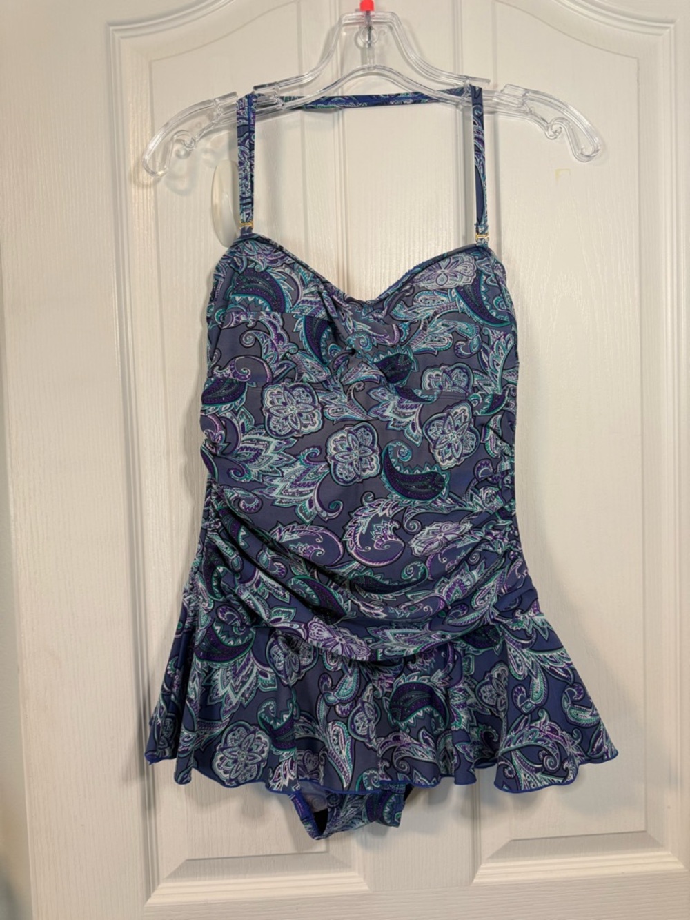 Shore Shapes Halter Top Paisley One-Piece Swimsuit in Teal & Purple Size 8